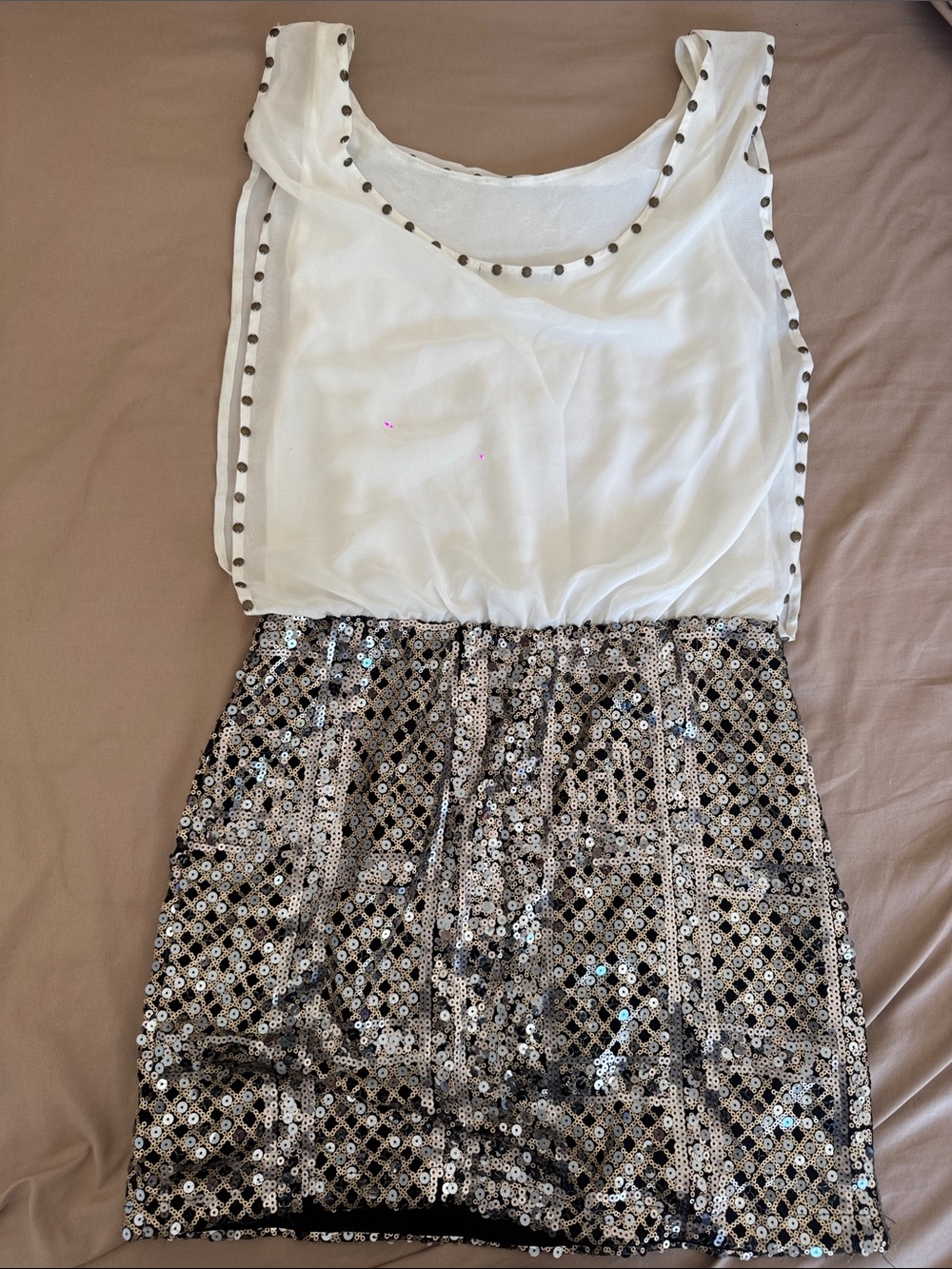 White Sleeveless Sequin Mini Dress